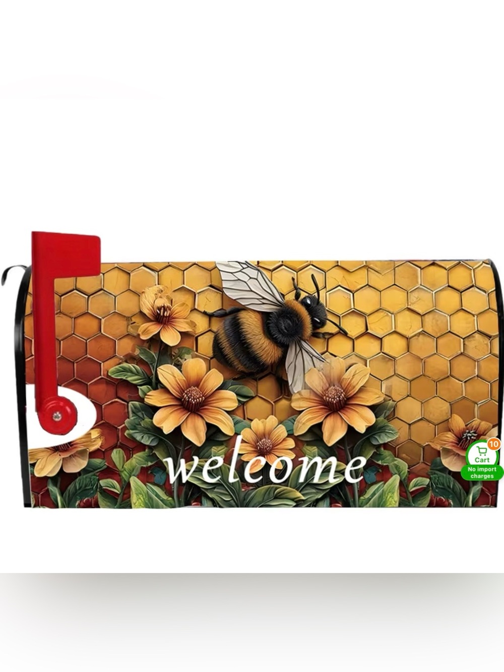 Welcome Bee Mailbox Cover with Yellow Honeycomb & Flowers